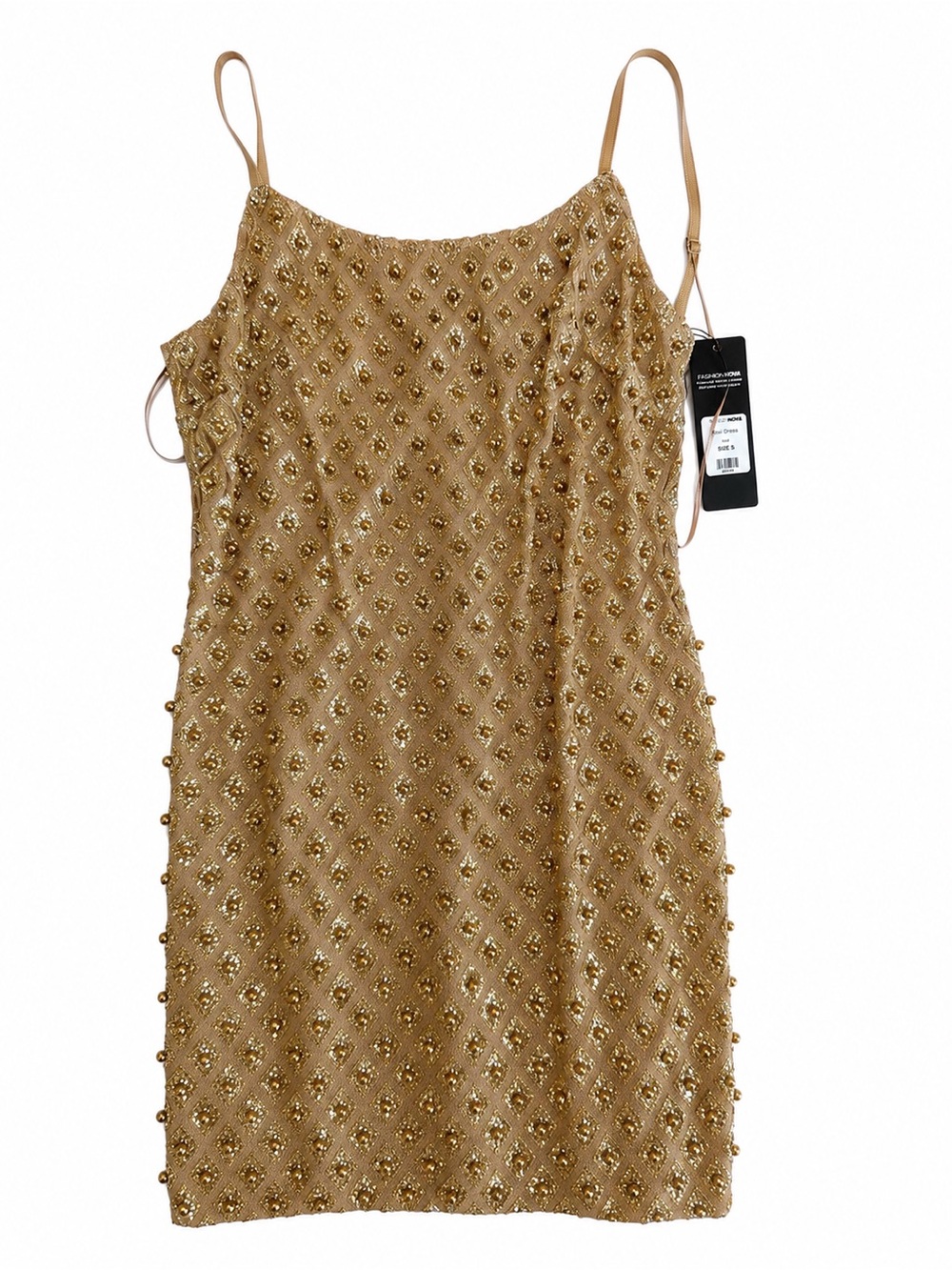 Fashion Nova Gold Beaded Mini Dress